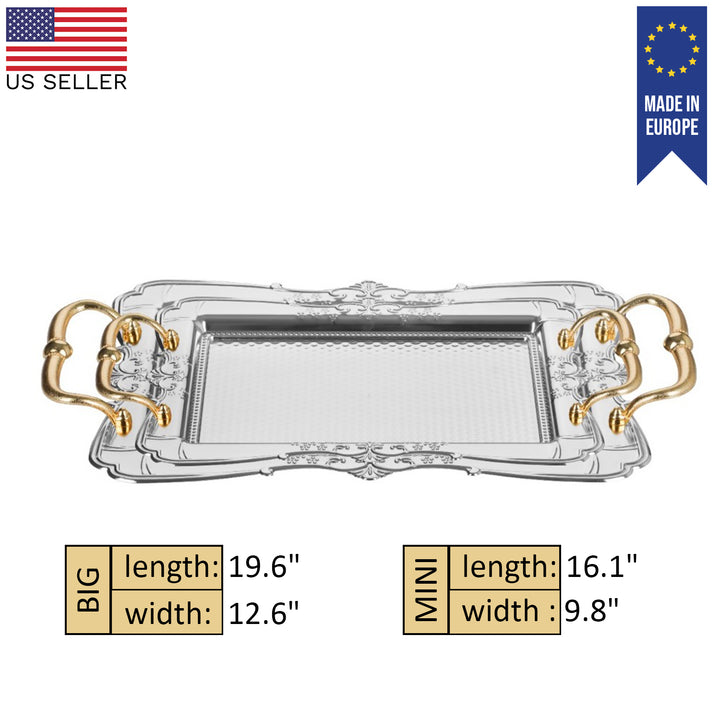 Embossed Serving Metal Tray Set, Ottoman Style, 2 Pcs