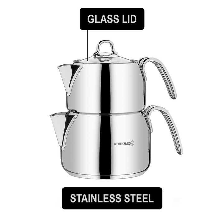 Korkmaz Perla Stainless Steel Teapot Set with Handles