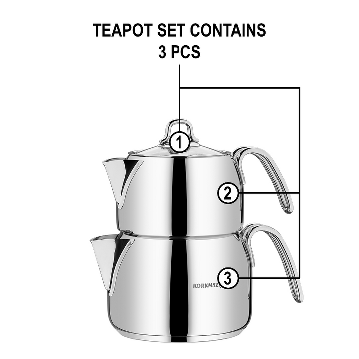 Korkmaz Perla Stainless Steel Teapot Set with Handles