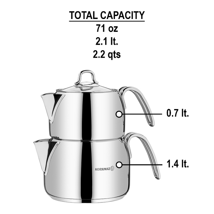 Korkmaz Perla Stainless Steel Teapot Set with Handles