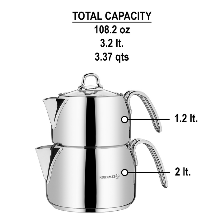 Korkmaz Perla Stainless Steel Teapot Set with Handles