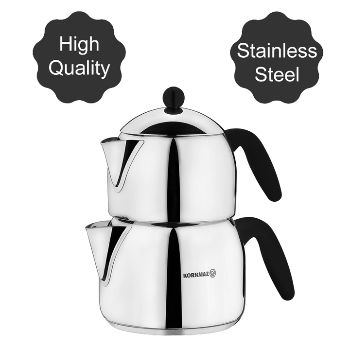 Korkmaz Orbit Stainless Steel Double Turkish Teapot Set