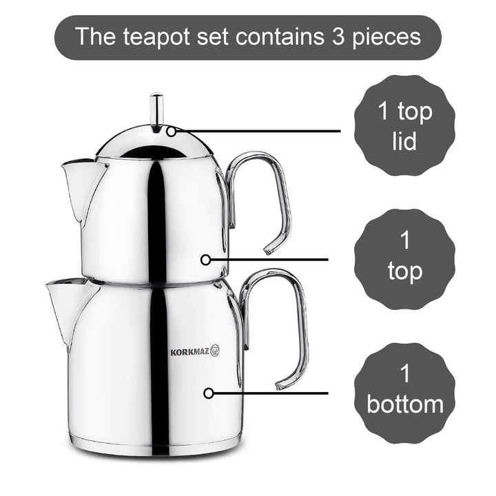 Korkmaz Pera Stainless Steel Teapot Set with Handles