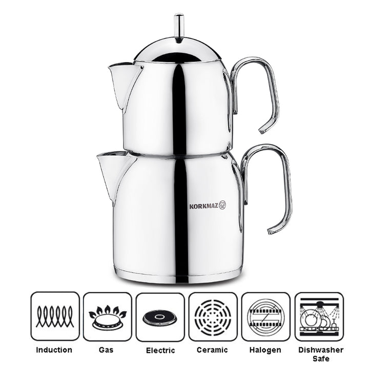 Korkmaz Pera Stainless Steel Teapot Set with Handles