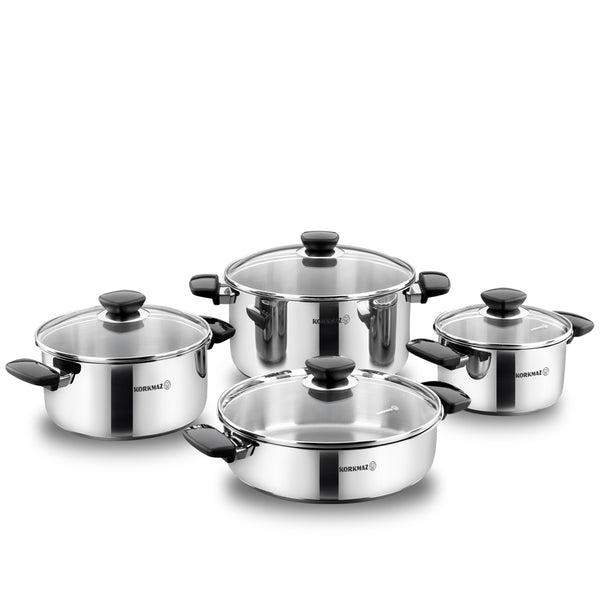 Korkmaz Kappa 8-Piece Stainless Steel Cookware Set, Silver