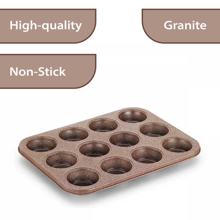 Korkmaz Brown Non-Stick Granite Muffin & Cupcake Pan, 12 Cup