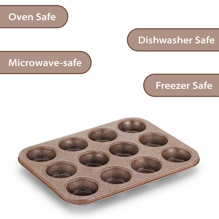 Korkmaz Brown Non-Stick Granite Muffin & Cupcake Pan, 12 Cup