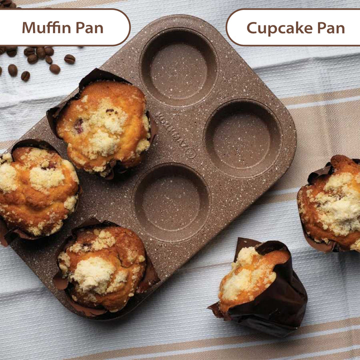 Korkmaz Brown Non-Stick Granite Muffin & Cupcake Pan, 12 Cup