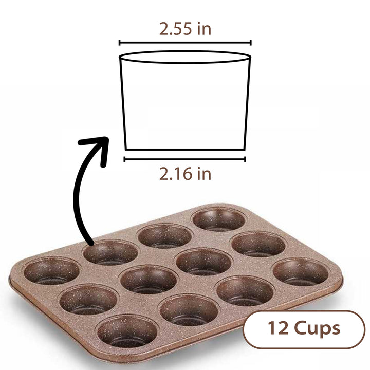 Korkmaz Brown Non-Stick Granite Muffin & Cupcake Pan, 12 Cup