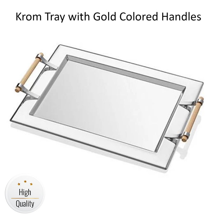 Krom Serving Tray with Gold Handles, Silver, 17.7 x 13.8 in