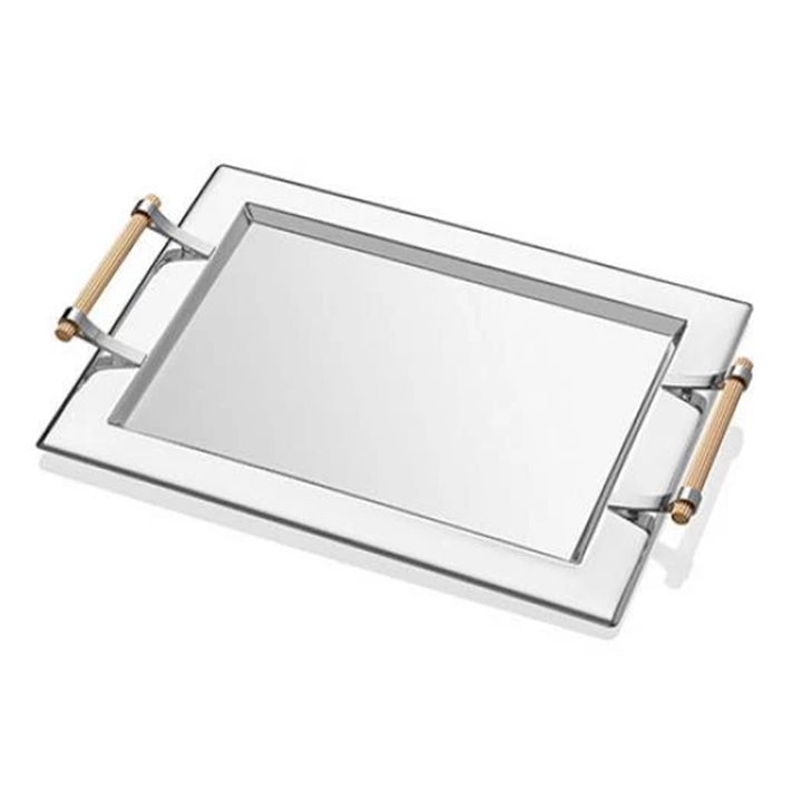 Krom Serving Tray with Gold Handles, Silver, 17.7 x 13.8 in