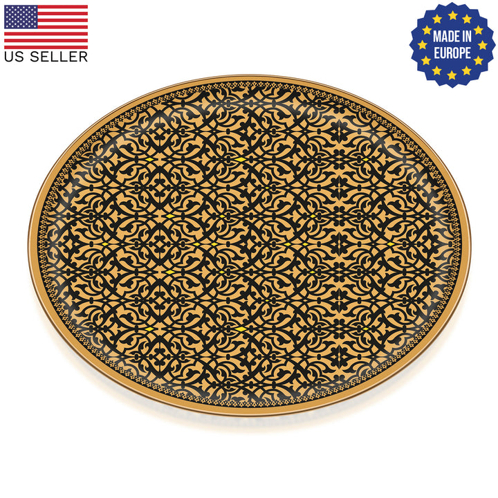 Handmade Glass Round Tray with Gold Design, 12.2 in