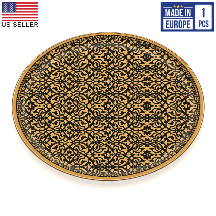 Handmade Glass Round Tray with Gold Design, 12.2 in