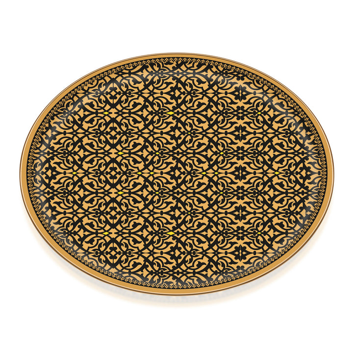 Handmade Glass Round Tray with Gold Design, 12.2 in