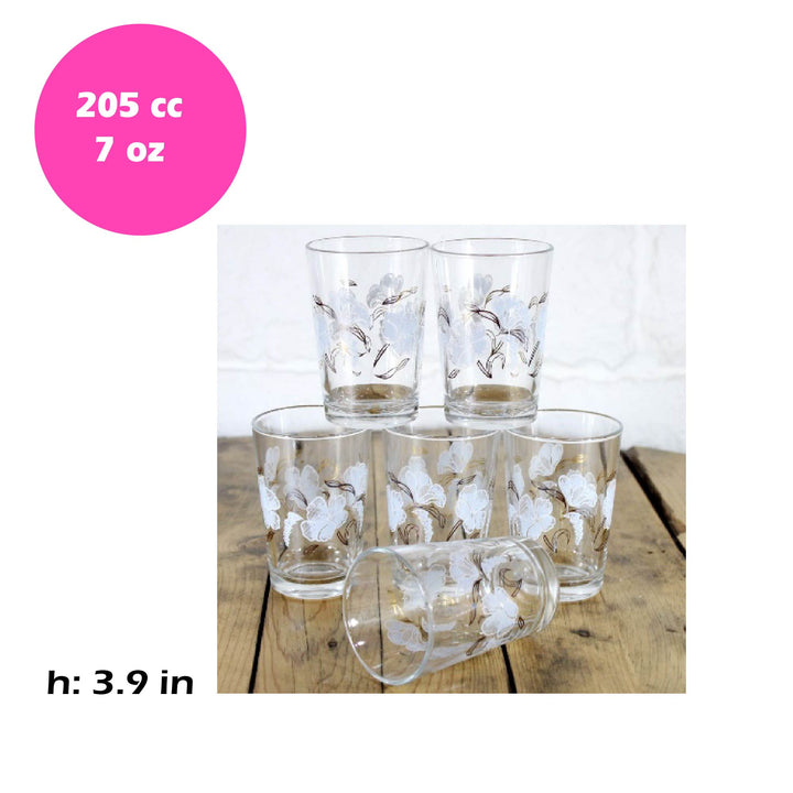 Lav Floral Water Glass Set, Drinking Glasses Set of 6, 7 Oz