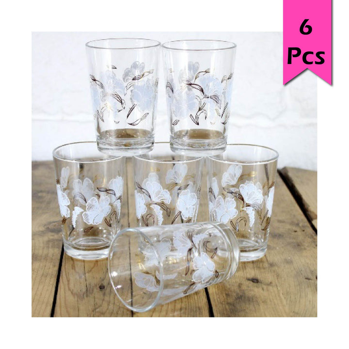 Lav Floral Water Glass Set, Drinking Glasses Set of 6, 7 Oz