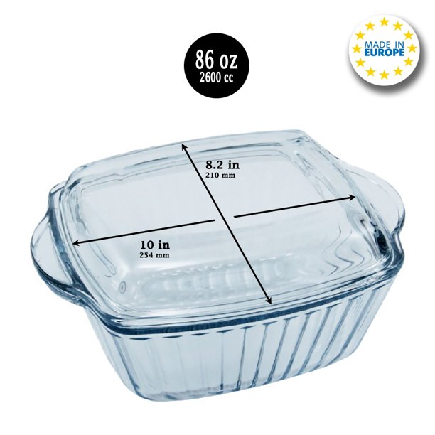 Glass Fluted Casserole Dish with Lid Ovenware Cookware, 88oz