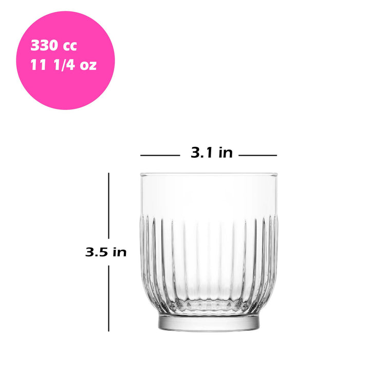 Tokyo Whiskey Glass Set, Ribbed Glassware, 6 Pcs, 11.25 Oz