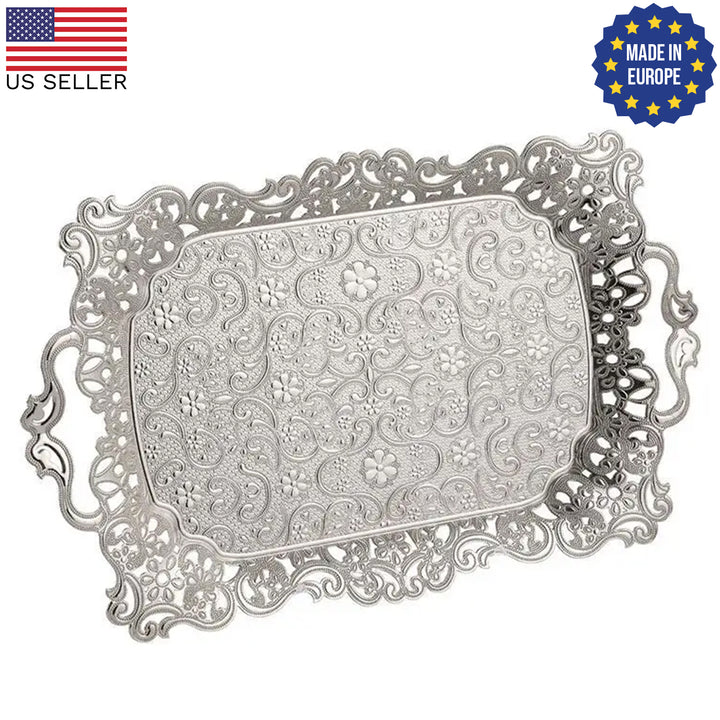 Rectangular Midi Tray with Floral Embossed Design, 15.4 in