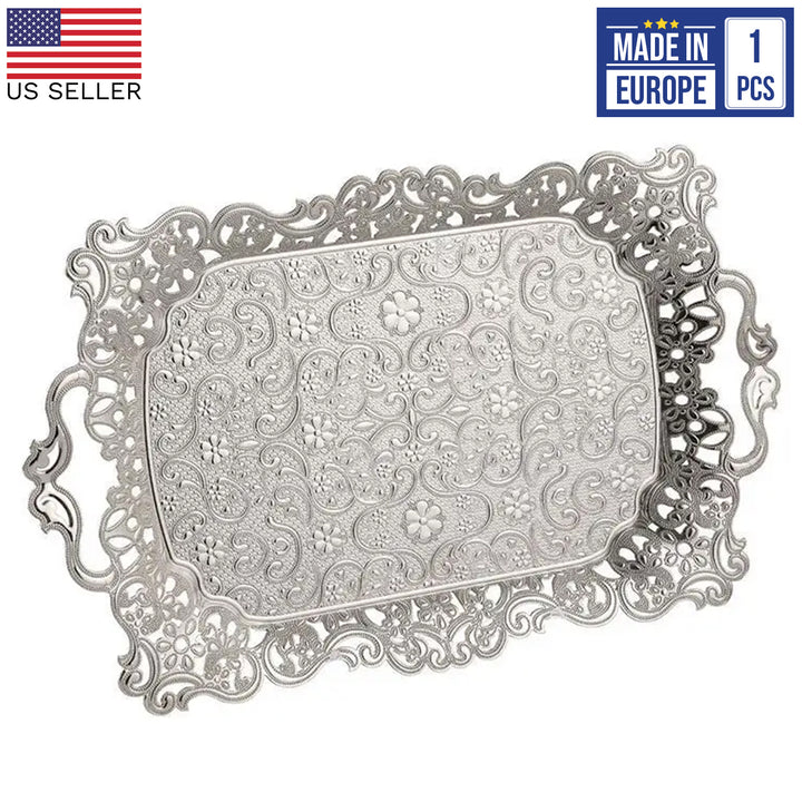 Rectangular Midi Tray with Floral Embossed Design, 15.4 in