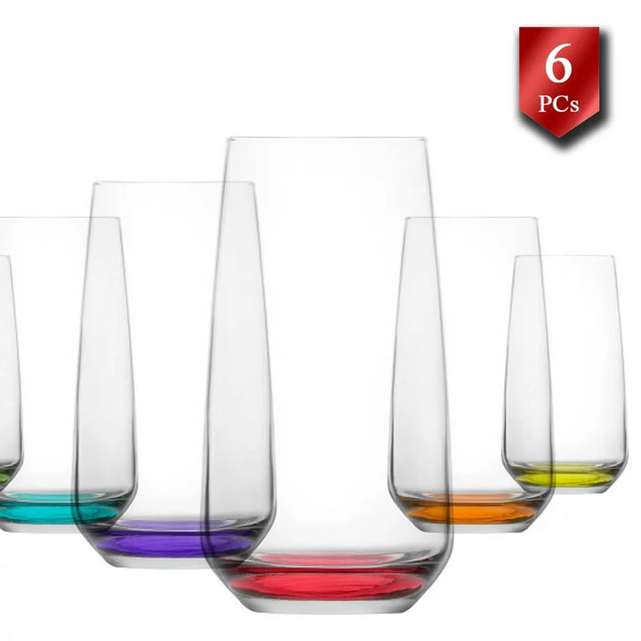 Lav Colorful Base Glass Tumblers, Set of 6, 16.25 oz