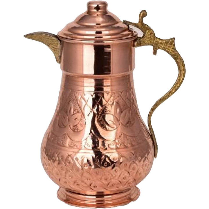 Handmade Hammered and Engraved Copper Water Pitcher with Lid