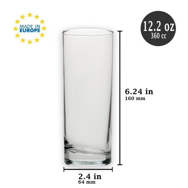 LAV Drinking Glasses Set of 6, Clear Glass Tumbler, 12.2 oz