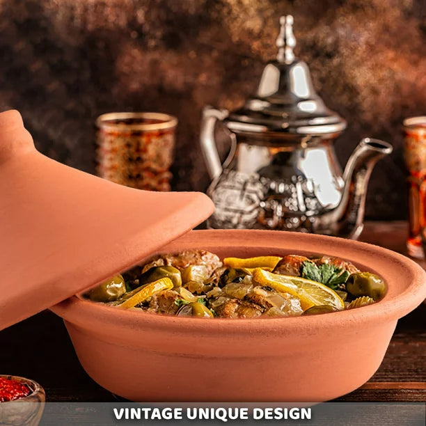 Handmade Clay Tagine Pot, Unglazed Tajine Pot for Stovetop