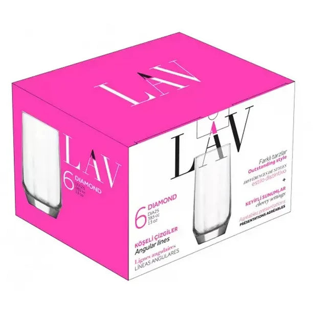 Lav Water and Juice Glasses Set of 6, 13 oz (385 cc)