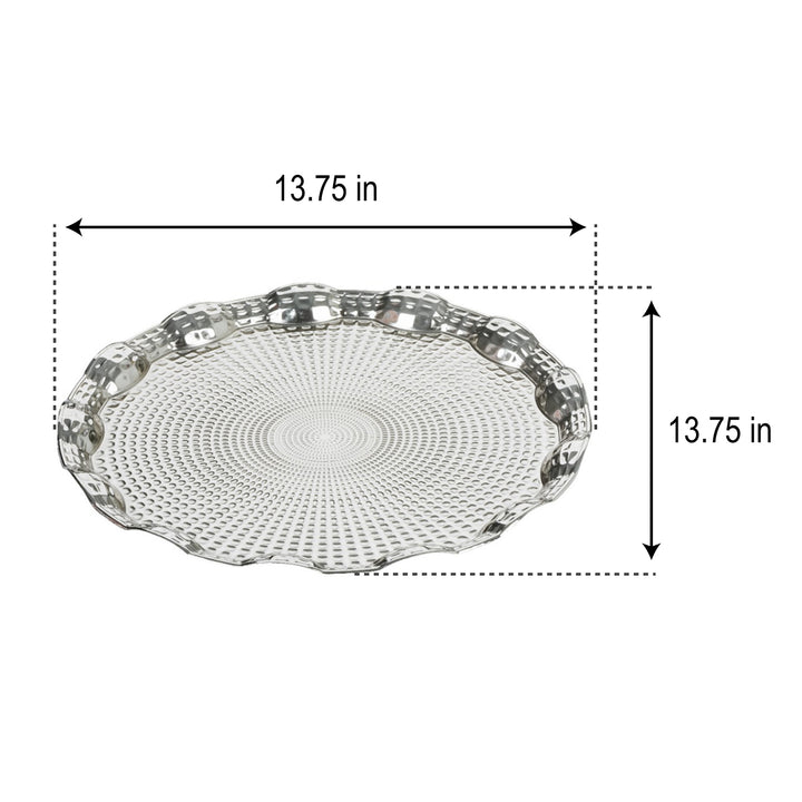 Round Embossed Design Anti Tarnish Serving Tray, Gold&Silver