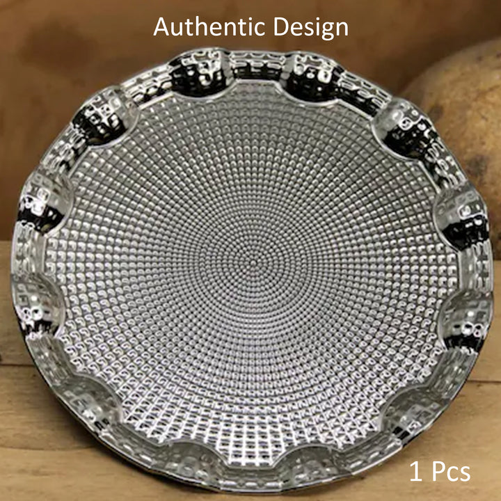 Round Embossed Design Anti Tarnish Serving Tray, Gold&Silver