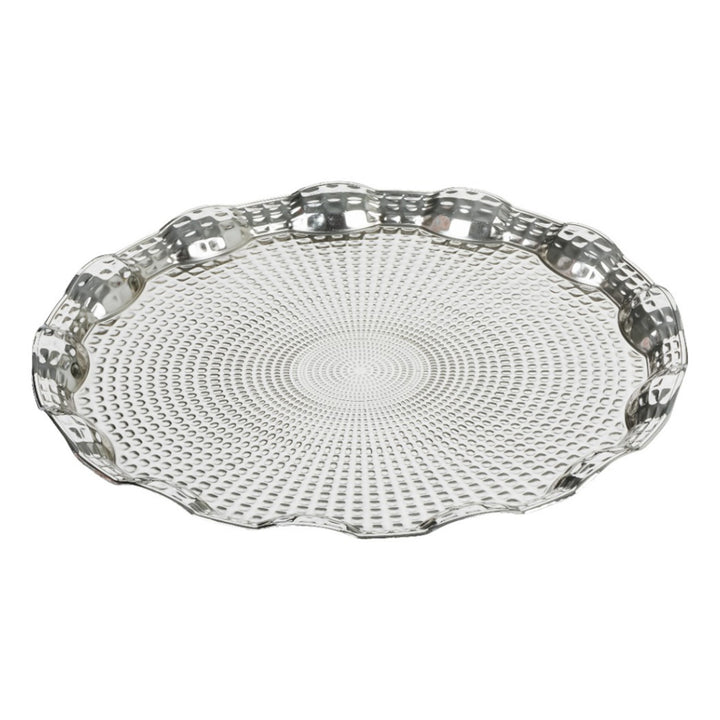 Round Embossed Design Anti Tarnish Serving Tray, Gold&Silver