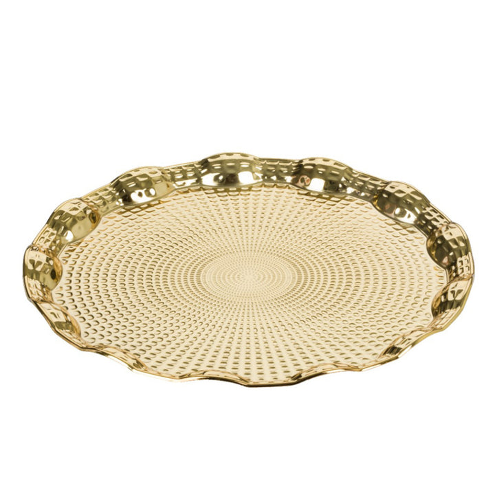 Round Embossed Design Anti Tarnish Serving Tray, Gold&Silver