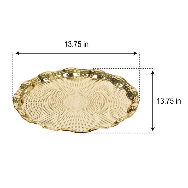 Round Embossed Design Anti Tarnish Serving Tray, Gold&Silver