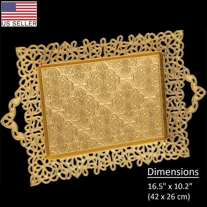 Rectangular Midi Gold Tray with Embossed Design, 16.5x10 in