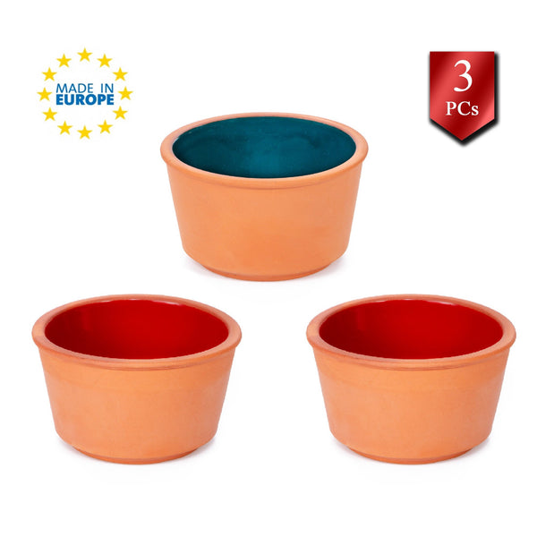 Elegant Terracotta Clay Bowl Set, Set of 3, 4.3 in