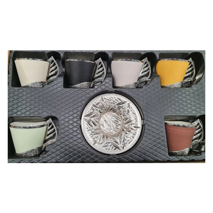 Colorful Coffee Cup Set of 6 with Stand, 19 Pcs, 4 Oz