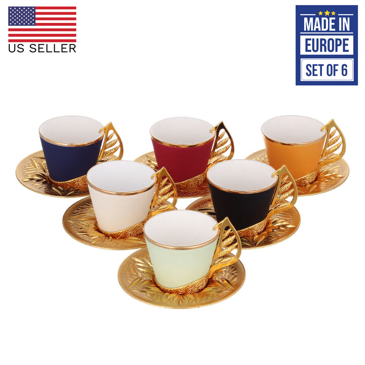 Colorful Coffee Cup Set of 6 with Stand, 19 Pcs, 4 Oz