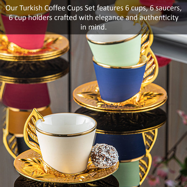 Colorful Coffee Cup Set of 6 with Stand, 19 Pcs, 4 Oz