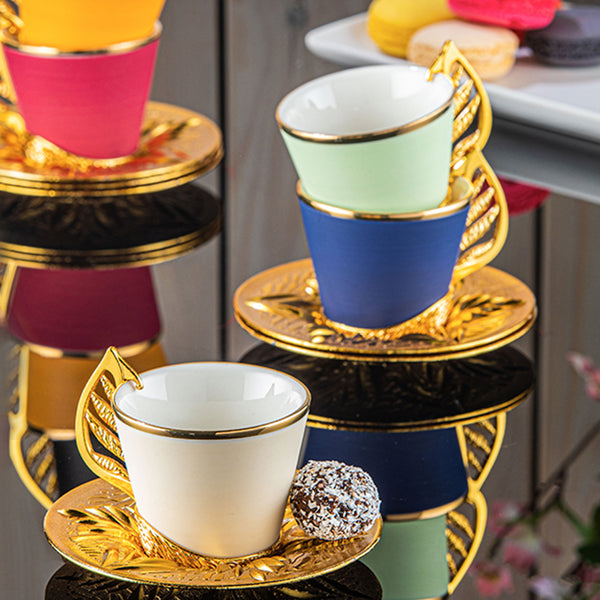 Colorful Coffee Cup Set of 6 with Stand, 19 Pcs, 4 Oz