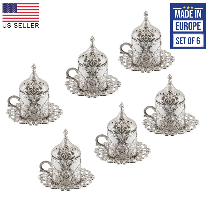 Floral Turkish Coffee Cups Set of 6, 24 Pieces Set