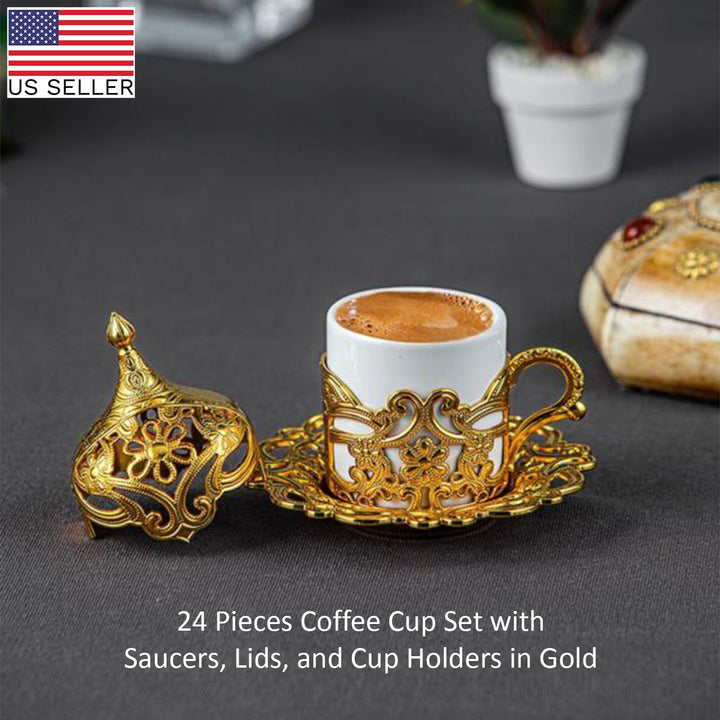 Floral Turkish Coffee Cups Set of 6, 24 Pieces Set