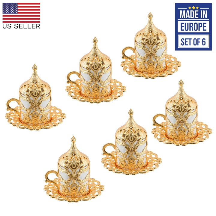 Floral Turkish Coffee Cups Set of 6, 24 Pieces Set