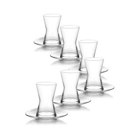 Lav Traditional Turkish Tea Glasses Set of 6, 12 Pcs, 4.7 oz