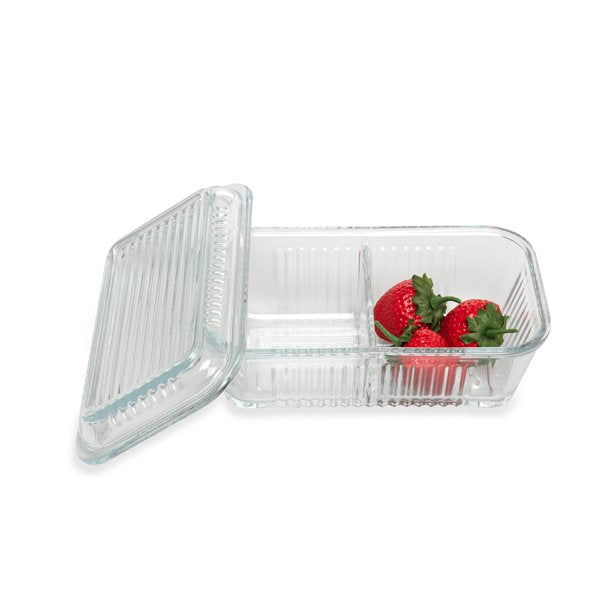 Glass Storage Container with Lid, 2 Part Relish Dish