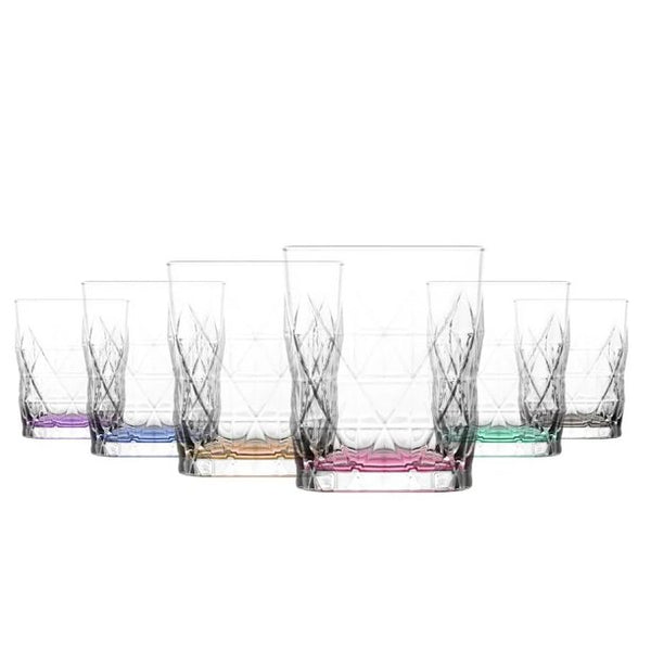 Keops Whiskey Glass Set with Painted Bottoms, 6 Pcs, 11.7 Oz