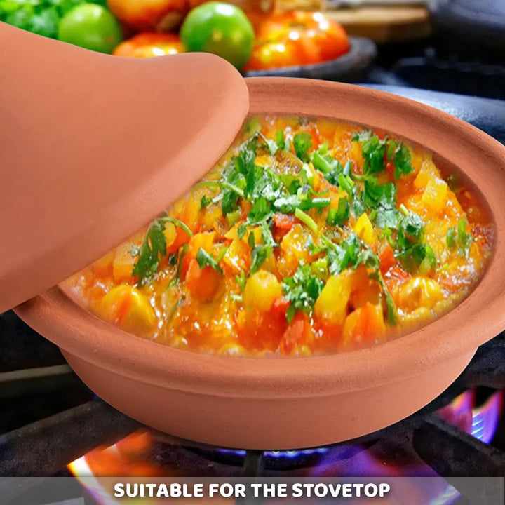 Handmade Clay Tagine Pot, Unglazed Tajine Pot for Stovetop