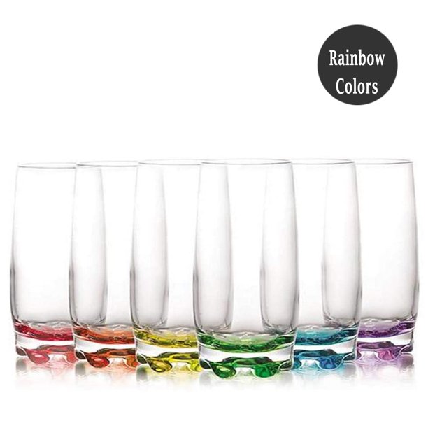 Drinking Glasses Set of 6, Long Colorful Tumbler, 13 oz