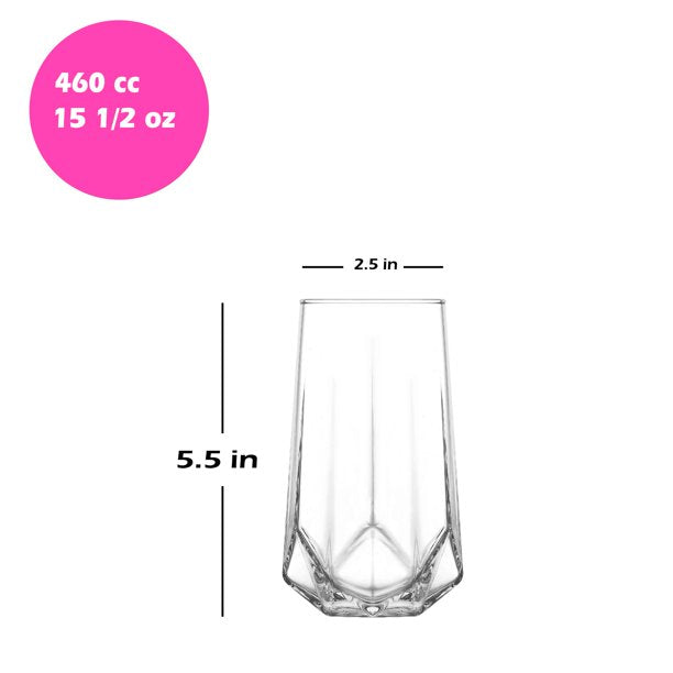 Lav Valeria Long Drink Glass Set, 6 Pcs, 15.5 Oz (460 cc)