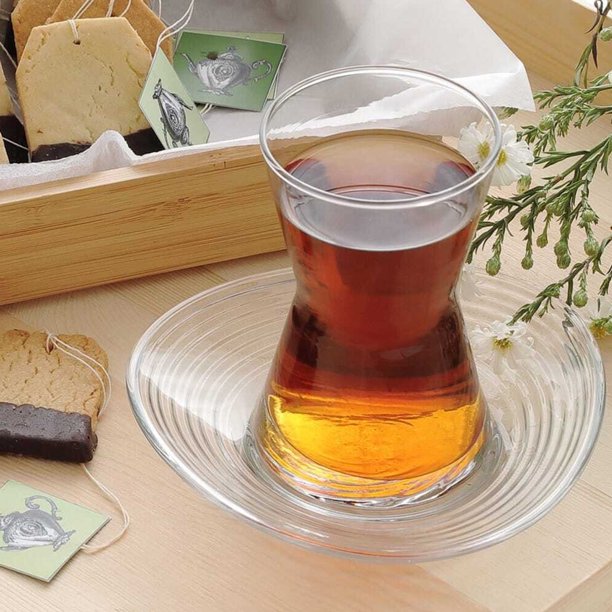 Lav Special Design Glass Turkish Tea Saucers, 6 Pcs, 4.9 in